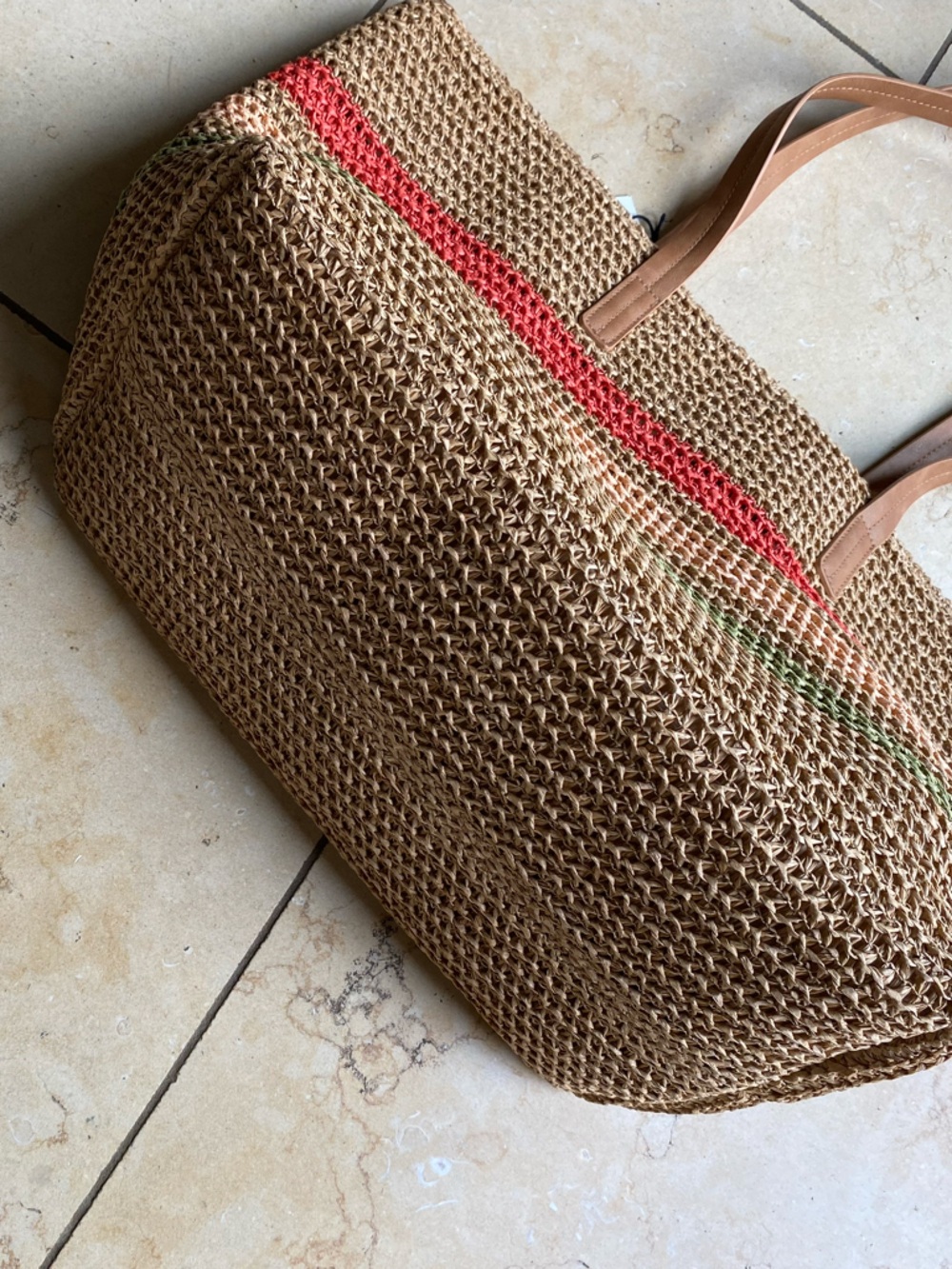 Woven Tote Beach Bag Striped Red Cream Green Hearth & Hand with Magnolia Summer - Picture 7 of 11